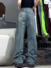 Washed Star Print Loose Jeans