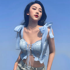 Pure Summer Baby Blue Ruffle Crop Top