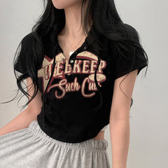 Star Logo Print Hooded Rib Crop Top