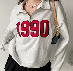 90s Numbers Embroidered Half Zip Sweatshirt
