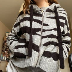 90s Tiger Print Zip Up Downtown Cardigan
