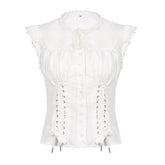 Button Down Broidered Lace Crop Blouse