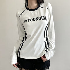 Letter Print Patchwork Long Sleeve Tee