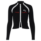 Patchwork Zip Up Long Sleeve Tee