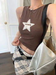 Star Patchwork Rib Cropped Tank Top