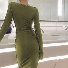 Vintage Green Long Sleeve Maxi Dress