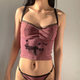 Vintage Lace Letter Print Tank Top