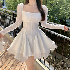 Solid Color One Shoulder Slim Fit Fairy Dress