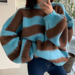 Crew Neck Pullover Striped Knit Sweater