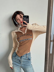 Vintage Print Graphic Patchwork Crop Top