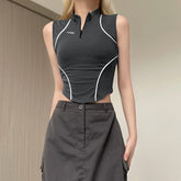 Vintage Half Zip Up Cropped Tank Top