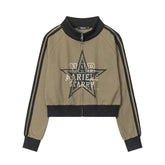 Contrast Color Star Letter Print Short Jacket