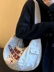 Embroidered Large Canvas Crossbody Bag