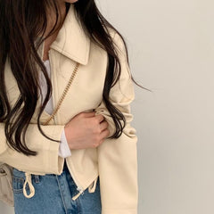 Short Zipper Pu Leather Jacket