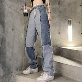 Harajuku Style Retro Colorblock High Waist Jeans
