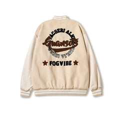 Letter Flocking Embroidered Baseball Jacket