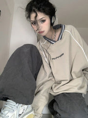 Print V Neck Patchwork Sweatshirt