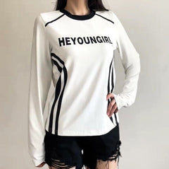 Letter Print Patchwork Long Sleeve Tee