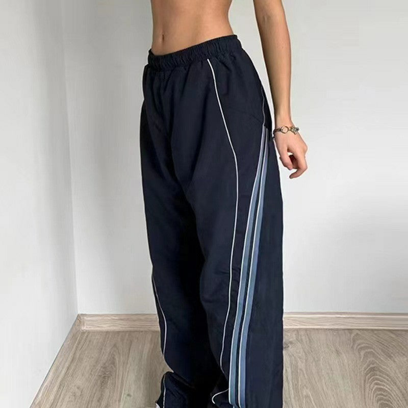 Vintage Striped Piping Baggy Sweatpants