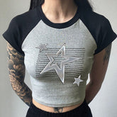 Star Graphic Raglan Sleeve Rib Crop Top
