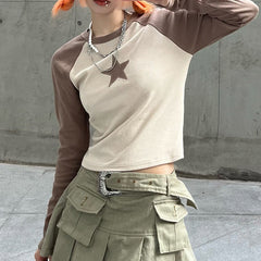 Raglan Sleeve Star Patch Knit Crop Top