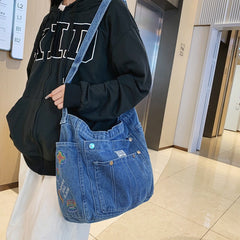 Aesthetic Denim Large Canvas Crossbody Bag