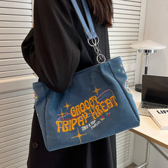 Aesthetic Large Canvas Embroidered Shoulder Bag