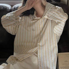 Aesthetic Striped Button Blouse