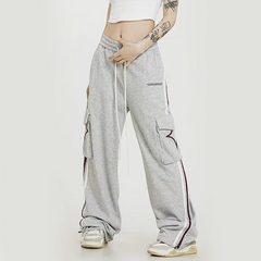 Big Pocket Stripe Drawstring Cargo Sweatpants