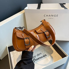 Buckled Strap Pu Leather Shoulder Bag
