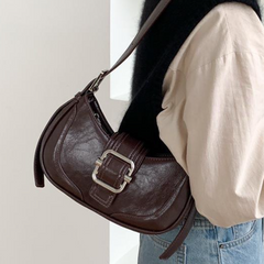 Buckled Strap Pu Leather Shoulder Bag