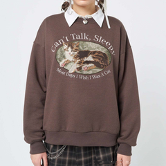 Can't Talk Cat Print Sweatshirt