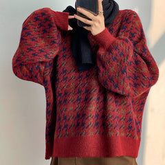 Christmas Houndstooth Checkered Sweater