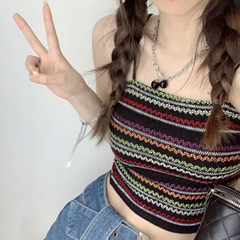 Color Block Striped Knitted Crop Cami Top