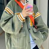 Color Block Vintage Embroidered Varsity Jacket