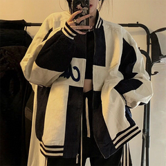 Color Block Zip Up Corduroy Bomber Jacket