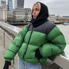 Color Block Zip Up Puffer Jacket