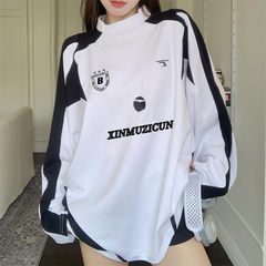 Contrast Color Embroidery Print Oversized Sweatshirt