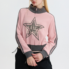 Contrast Color Star Letter Print Short Jacket