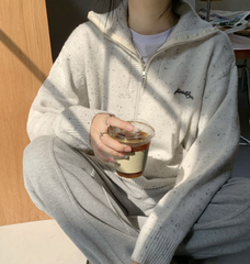 Contrast Half Zip Oversized Knit Sweater