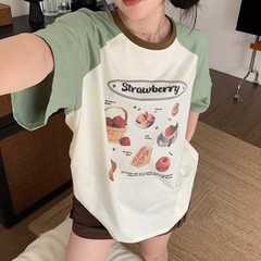 Cottage Strawberry Raglan Sleeve Oversized Tee