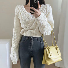 Cross Over Crop Cable Knit Cardigan