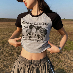 Cute Kitten Raglan Sleeve Crop Top