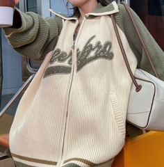 Emboidery Logo Zip Up Knit Cardigan