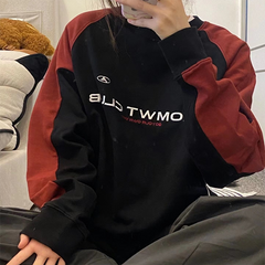 Embroidery Letter Contrast Color Raglan Sweatshirt