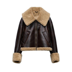 Faux Fur Collar Pu Leather Jacket