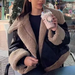 Faux Fur Collar Pu Leather Jacket