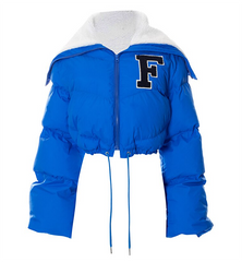 Faux Fur Collar Zip Up Cropped Puffer Jacket