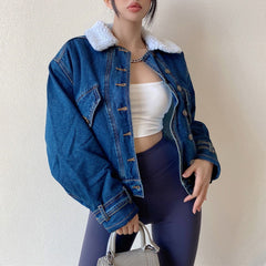 Fleece Lined Button Up Denim Jacket