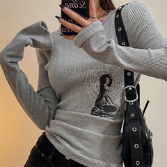 Grunge Print Graphic Long Sleeve Top